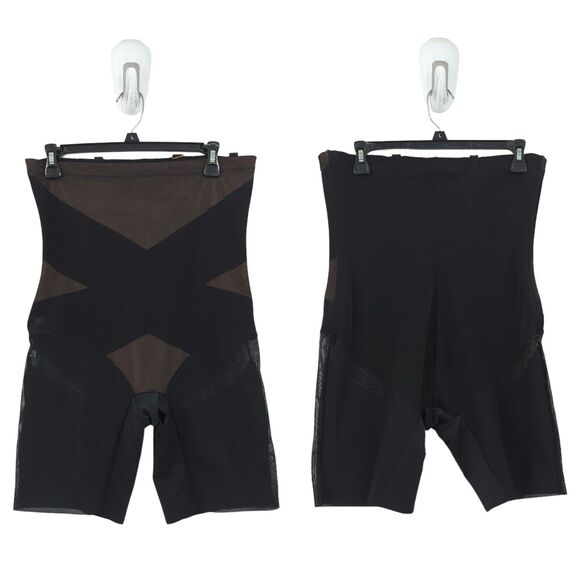 HONEYLOVE Women 1x Plus Superpower Shorts Runway Black Nude Compression Flexible - Picture 1 of 7